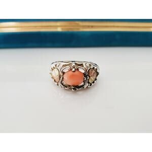 Vintage Sterling Silver Peach Coral Coleman Black Hills Gold Ring